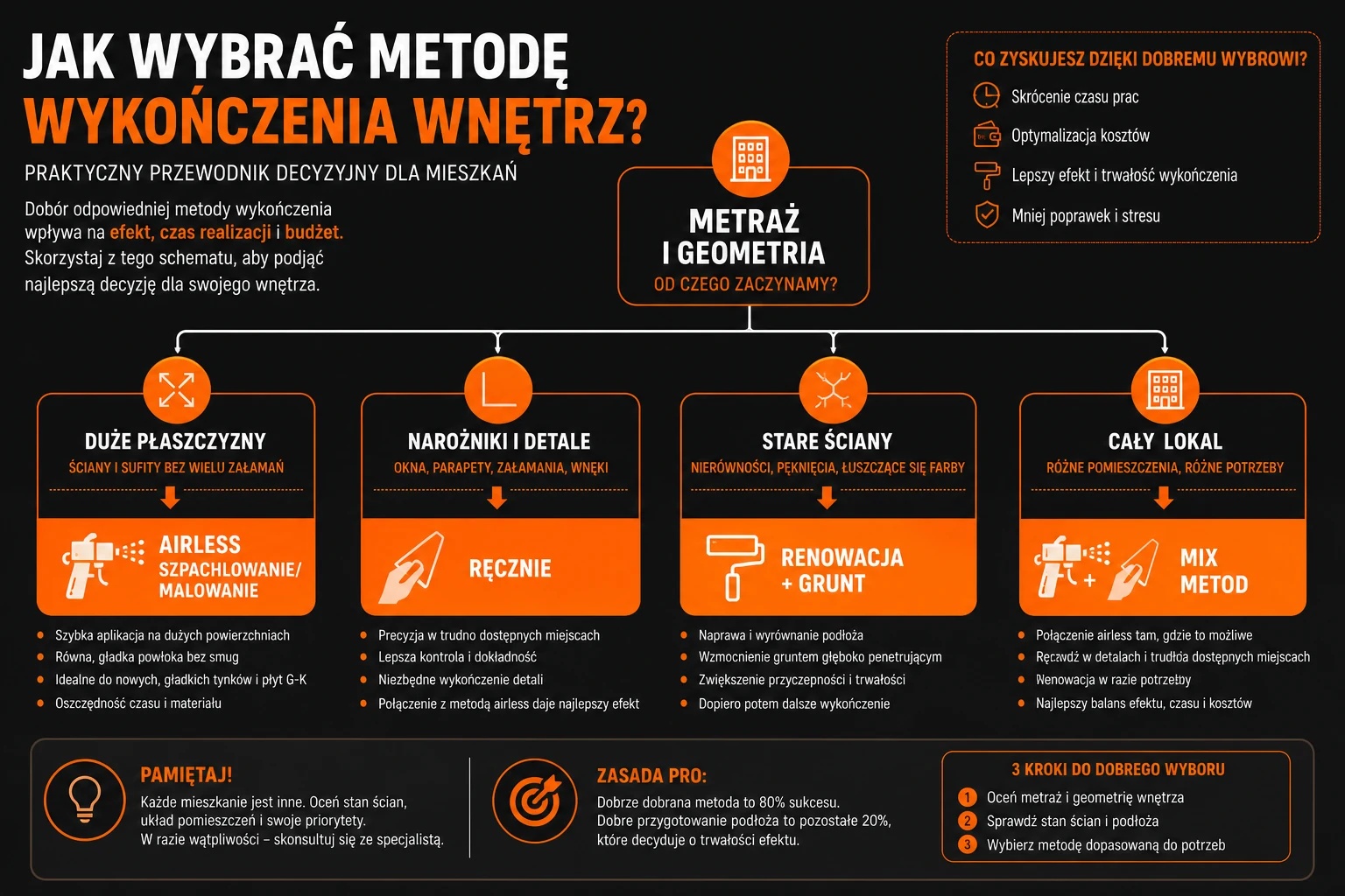 Schemat decyzyjny wyboru metody wykończenia ścian